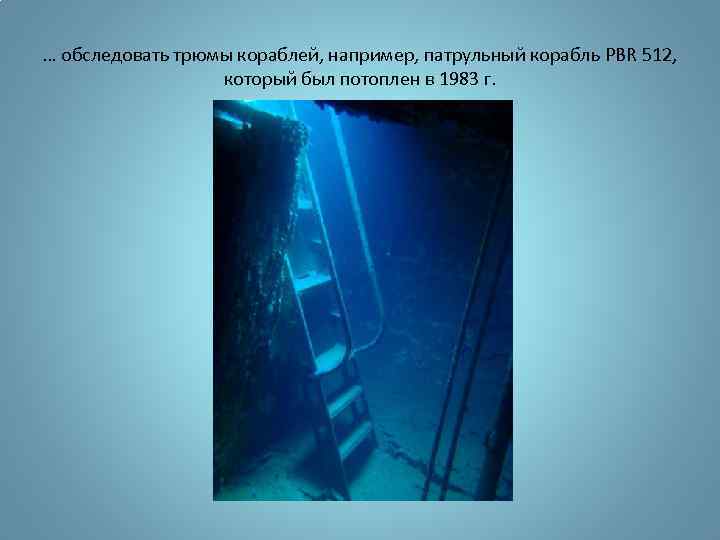 … обследовать трюмы кораблей, например, патрульный корабль PBR 512, который был потоплен в 1983