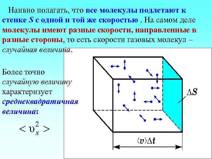 Наивно полагать, что все молекулы подлетают к стенке S с одной и той же