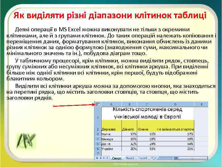 Як виділяти різні діапазони клітинок таблиці Деякі операції в MS Excel можна виконувати не