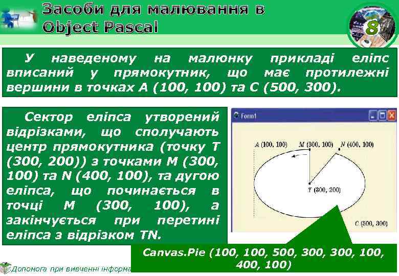 Засоби для малювання в Object Pascal У наведеному на малюнку прикладі еліпс вписаний у