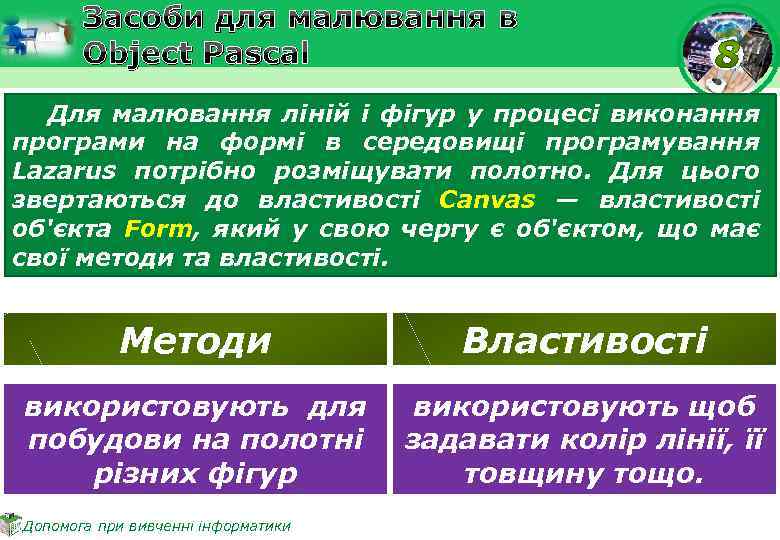 Засоби для малювання в Object Pascal Для малювання ліній і фігур у процесі виконання