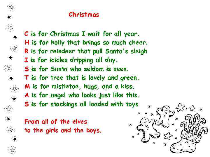 Christmas C is for Christmas I wait for all year. H is for holly
