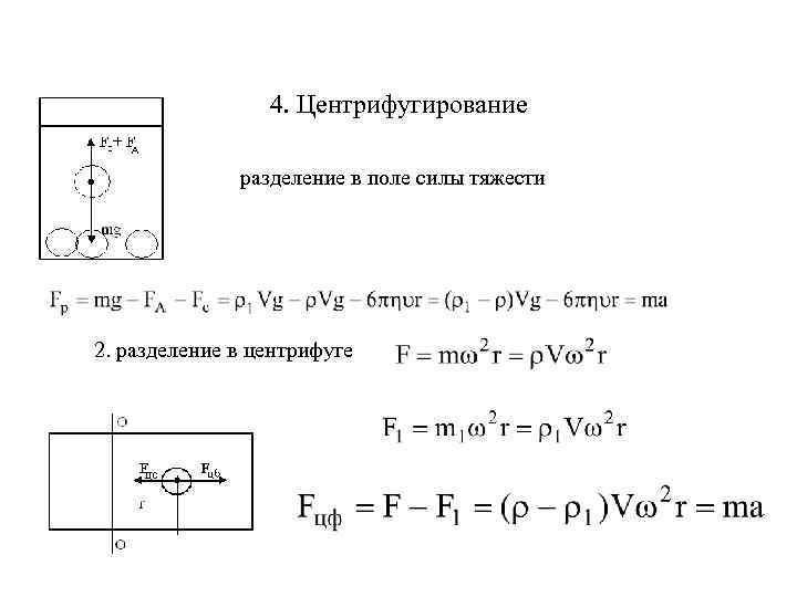 4. Центрифугирование разделение в поле силы тяжести 2. разделение в центрифуге 