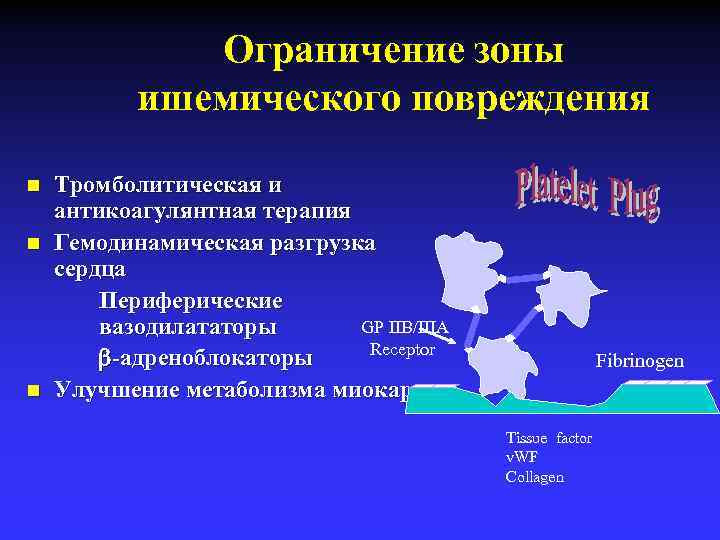 Ограничение зоны ишемического повреждения n n n Тромболитическая и антикоагулянтная терапия Гемодинамическая разгрузка сердца