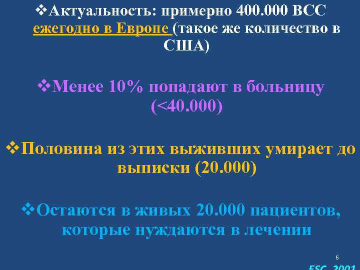 v. Актуальность: примерно 400. 000 ВСС ежегодно в Европе (такое же количество в США)