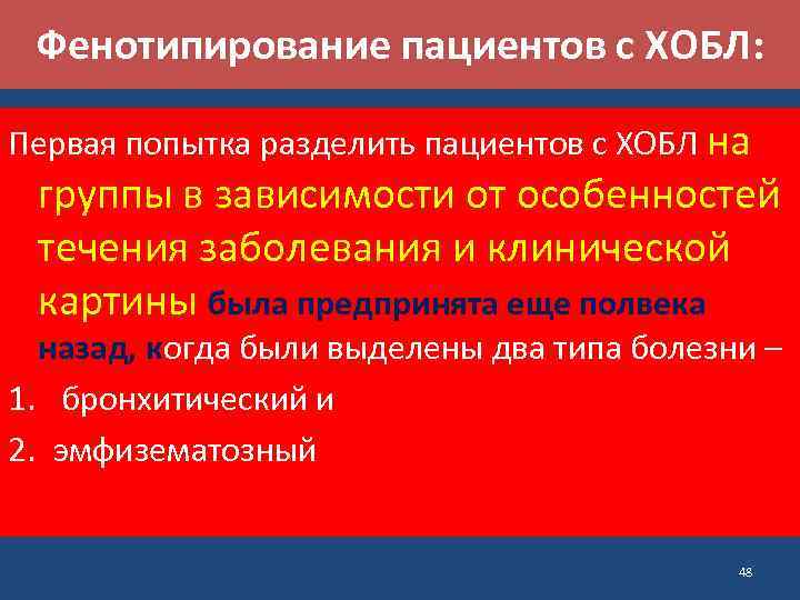 Фенотипирование пациентов с ХОБЛ: Первая попытка разделить пациентов с ХОБЛ на группы в зависимости