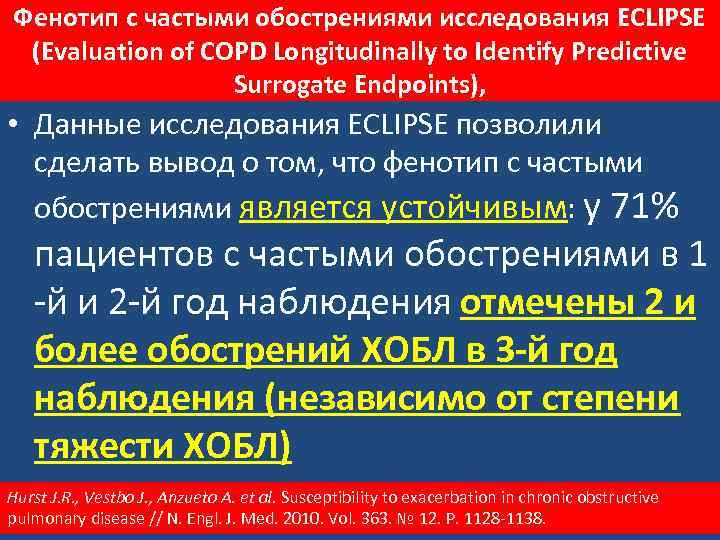 Фенотип с частыми обострениями исследования ECLIPSE (Evaluation of COPD Longitudinally to Identify Predictive Surrogate