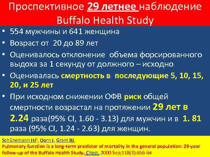 Проспективное 29 летнее наблюдение Buffalo Health Study • 554 мужчины и 641 женщина •