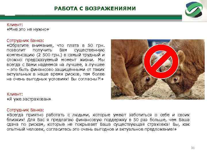 РАБОТА С ВОЗРАЖЕНИЯМИ Клиент: «Мне это не нужно» Работа с возражениями Сотрудник Банка: «Обратите