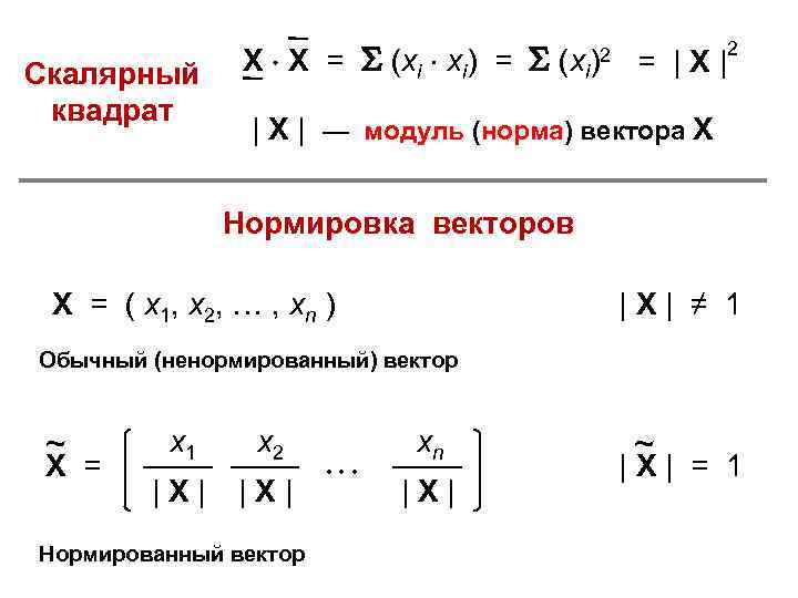 Скалярный квадрат Х Х = (xi xi) = (xi)2 = |X| 2 | X