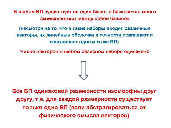 В любом ВП существует не один базис, а бесконечно много эквивалентных между собой базисов