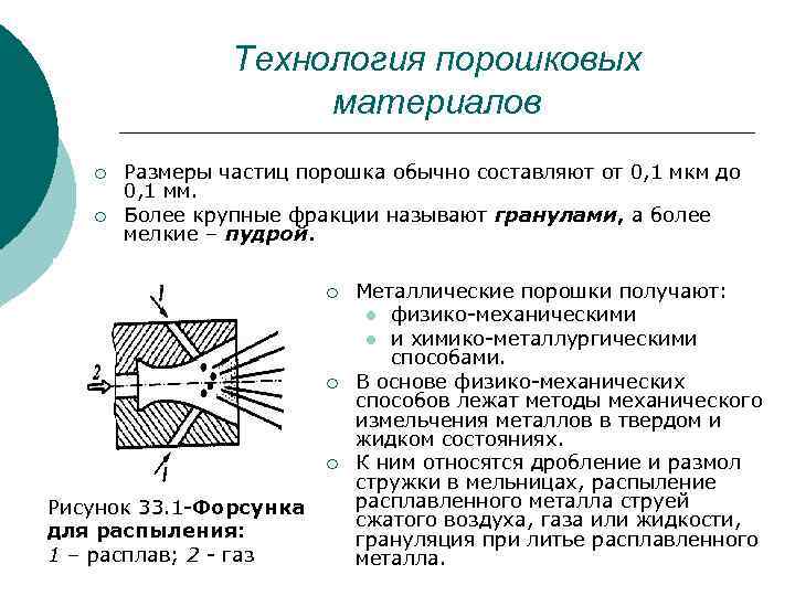 Технология порошковых материалов ¡ ¡ Размеры частиц порошка обычно составляют от 0, 1 мкм