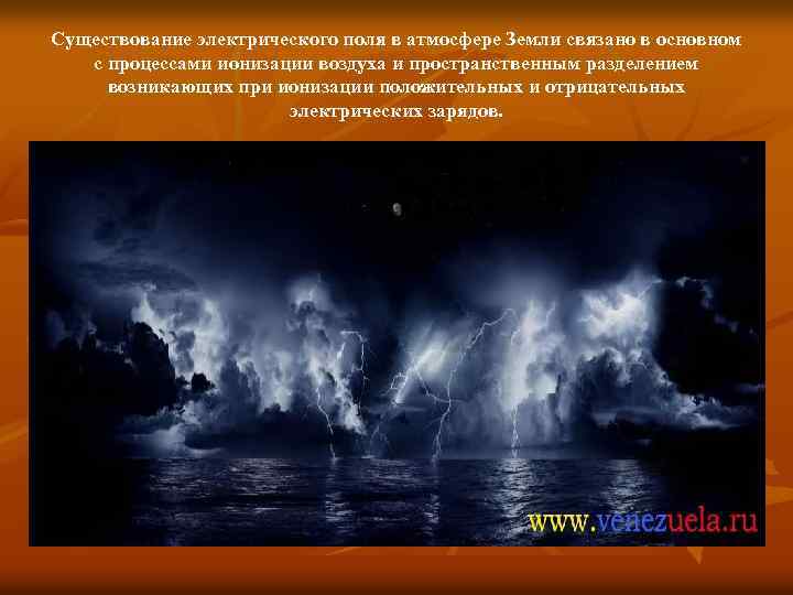 Существование электрического поля в атмосфере Земли связано в основном с процессами ионизации воздуха и