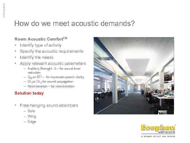 How do we meet acoustic demands? Room Acoustic Comfort. TM • Identify type of