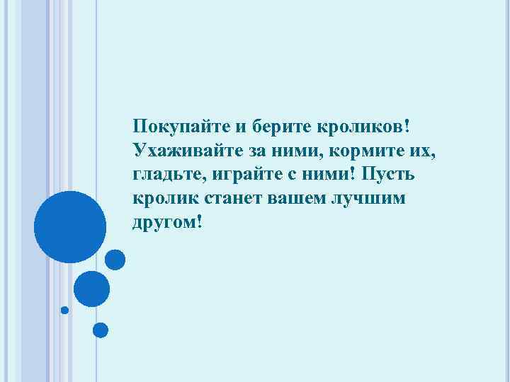 Покупайте и берите кроликов! Ухаживайте за ними, кормите их, гладьте, играйте с ними! Пусть