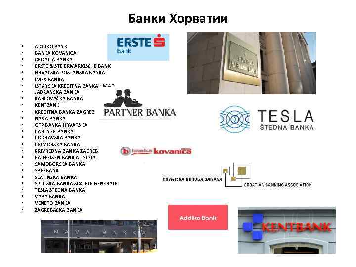 Банки Хорватии • • • • • • • ADDIKO BANKA KOVANICA CROATIA BANKA