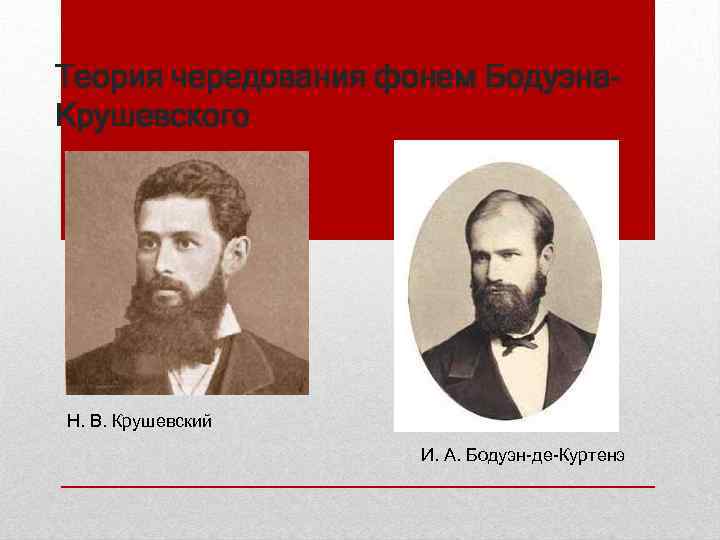 Теория чередования фонем Бодуэна. Крушевского Н. В. Крушевский И. А. Бодуэн-де-Куртенэ 