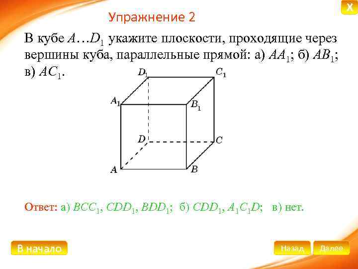 Взаимное расположение прямых куба