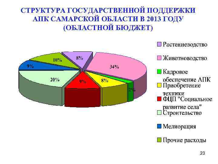 СТРУКТУРА ГОСУДАРСТВЕННОЙ ПОДДЕРЖКИ АПК САМАРСКОЙ ОБЛАСТИ В 2013 ГОДУ (ОБЛАСТНОЙ БЮДЖЕТ) 23 