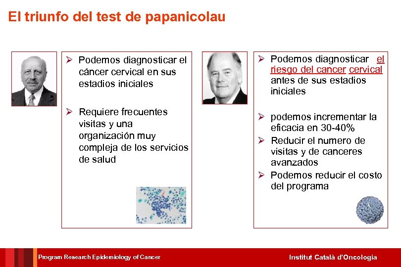 El triunfo del test de papanicolau Ø Podemos diagnosticar el cáncer cervical en sus