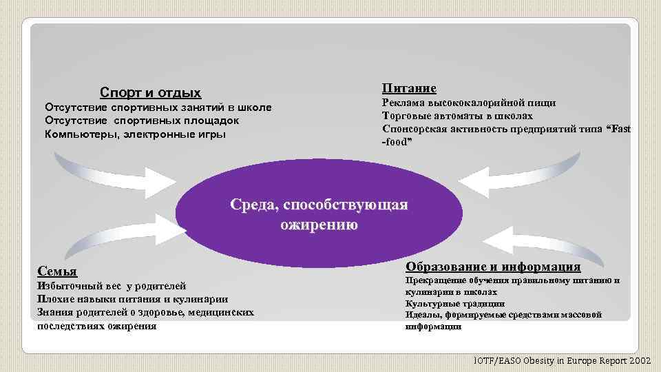 Питание Спорт и отдых Отсутствие спортивных занятий в школе Отсутствие спортивных площадок Компьютеры, электронные