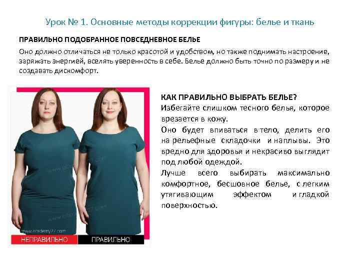 Урок № 1. Основные методы коррекции фигуры: белье и ткань ПРАВИЛЬНО ПОДОБРАННОЕ ПОВСЕДНЕВНОЕ БЕЛЬЕ