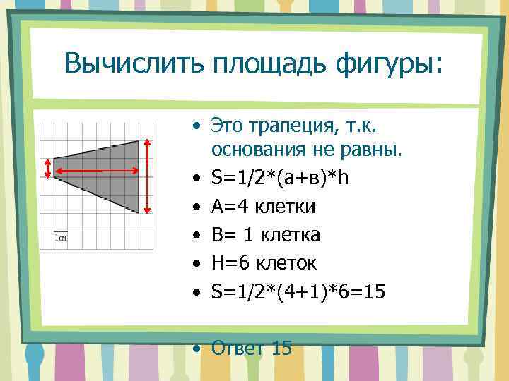 Как найти площадь фигуры по клеткам