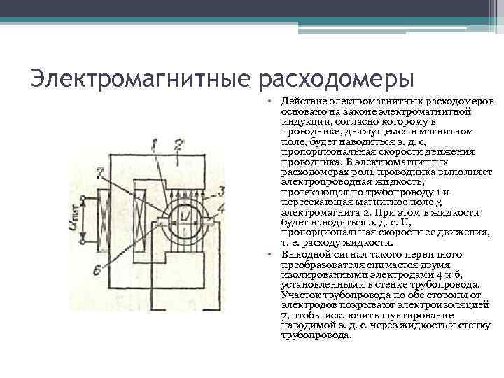 Электромагнитные расходомеры • Действие электромагнитных расходомеров основано на законе электромагнитной индукции, согласно которому в