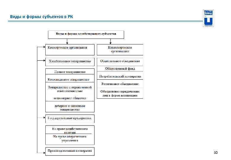 Виды и формы субъектов в РК 10 