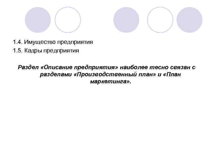 1. 4. Имущество предприятия 1. 5. Кадры предприятия Раздел «Описание предприятия» наиболее тесно связан