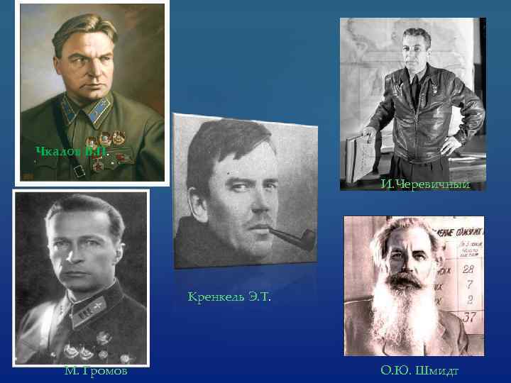 Чкалов В. П. И. Черевичный Кренкель Э. Т. М. Громов О. Ю. Шмидт 