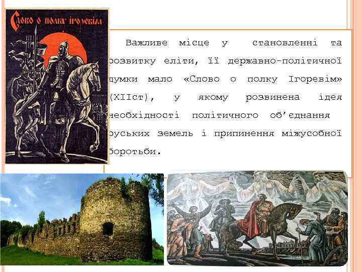 Важливе місце у становленні та розвитку еліти, її державно-політичної думки мало (ХІІст), «Слово у