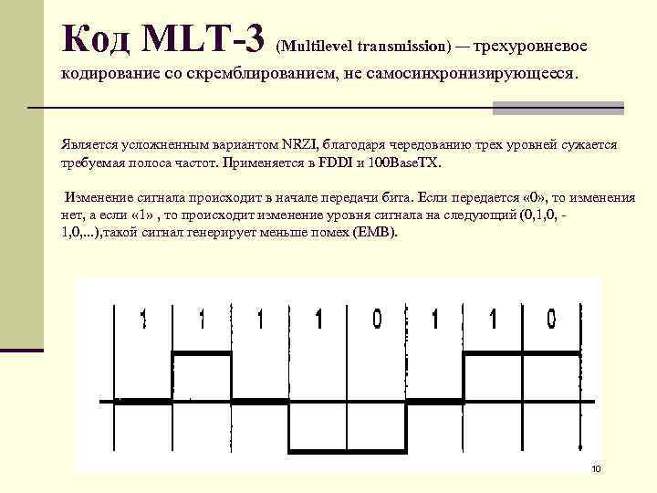 Код 3. MLT-3 кодирование. NRZI кодирование. Код трехуровневой передачи MLT-3. Метод кодирования MLT-3.