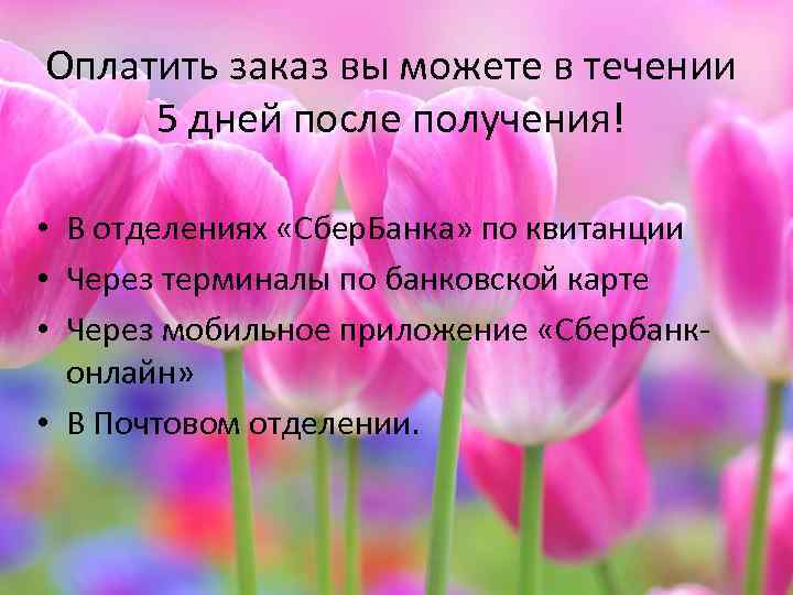 Оплатить заказ вы можете в течении 5 дней после получения! • В отделениях «Сбер.