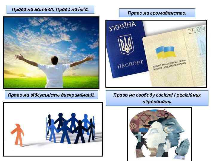 Право на життя. Право на ім’я. Право на відсутність дискримінації. Право на громадянство. Право