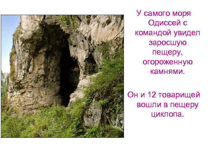 У самого моря Одиссей с командой увидел заросшую пещеру, огороженную камнями. Он и 12