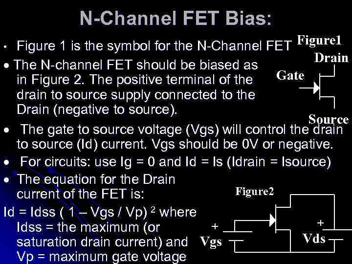 N-Channel FET Bias: Figure 1 is the symbol for the N-Channel FET Figure 1