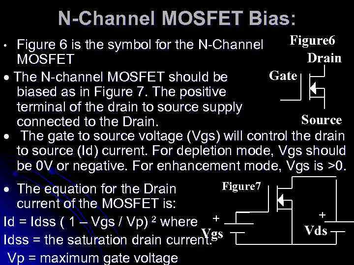 N-Channel MOSFET Bias: Figure 6 is the symbol for the N-Channel Drain MOSFET Gate