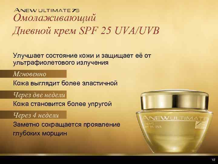 Омолаживающий Дневной крем SPF 25 UVA/UVB Улучшает состояние кожи и защищает её от ультрафиолетового