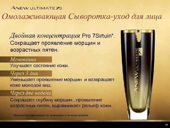 Омолаживающая Сыворотка-уход для лица Двойная концентрация Pro 7 Sirtuin*. Сокращает проявление морщин и возрастных