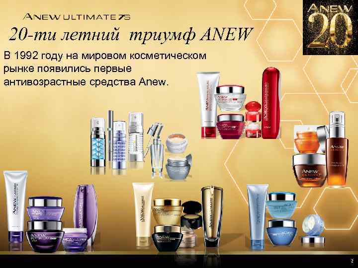 20 -ти летний триумф ANEW В 1992 году на мировом косметическом рынке появились первые