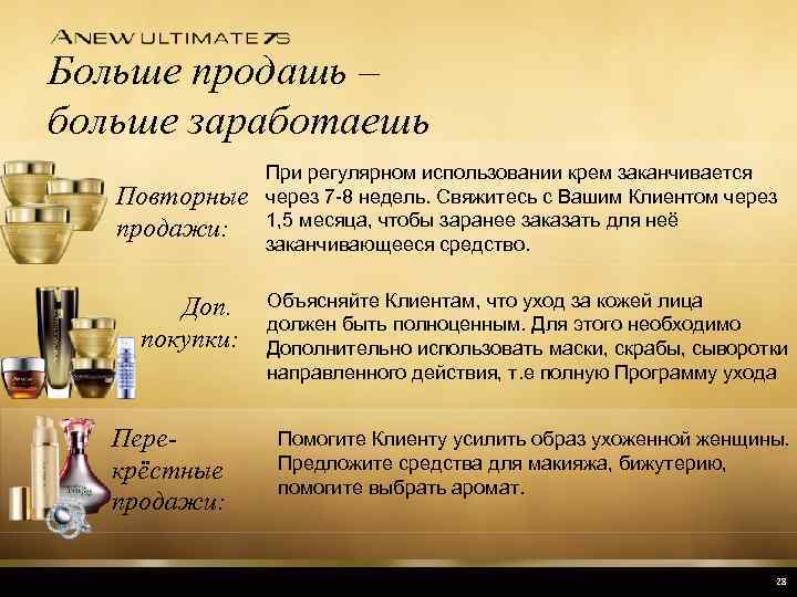 Больше продашь – больше заработаешь Повторные продажи: Доп. покупки: Перекрёстные продажи: При регулярном использовании