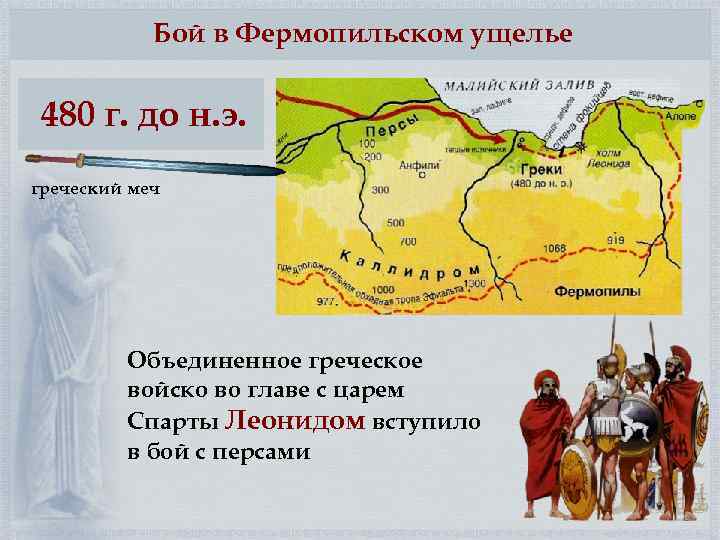 Бой в Фермопильском ущелье 480 г. до н. э. греческий меч Объединенное греческое войско