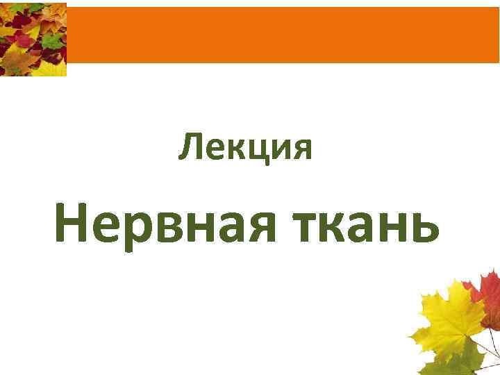 Лекция Нервная ткань 