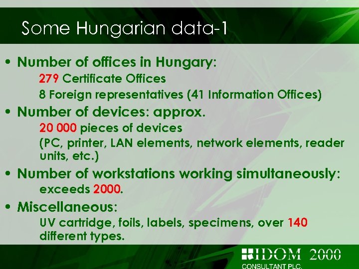 Some Hungarian data-1 • Number of offices in Hungary: 279 Certificate Offices 8 Foreign