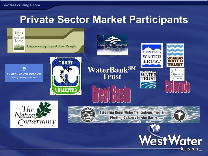 Private Sector Market Participants Water. Bank. SM Trust 