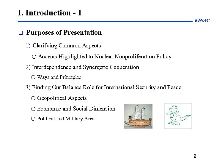 I. Introduction - 1 KINAC Purposes of Presentation 1) Clarifying Common Aspects ○ Accents