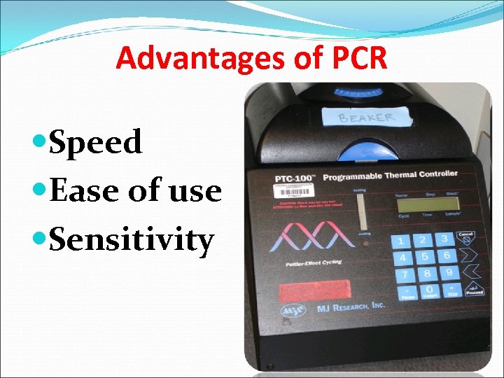 Advantages of PCR Speed Ease of use Sensitivity 