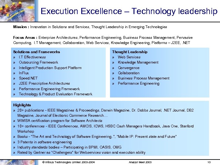 Execution Excellence – Technology leadership Mission : Innovation in Solutions and Services, Thought Leadership