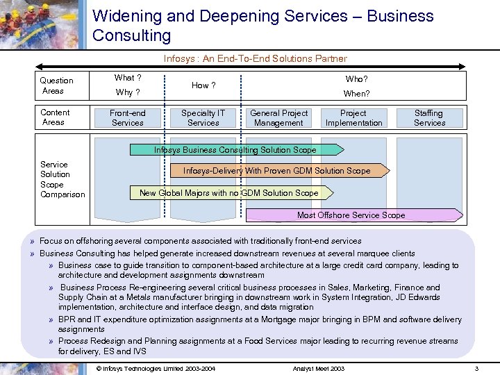 Widening and Deepening Services – Business Consulting Infosys : An End-To-End Solutions Partner Question